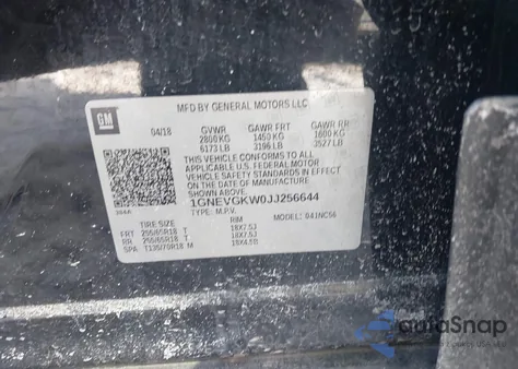 2018 Chevrolet Traverse 1Lt z USA, uszkodzony, nr VIN 1GNEVGKW0JJ256644